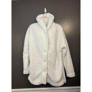 PJ Salvage Coat Womens XL White Faux Fur Sherpa Fleece Button Front Long Cozy